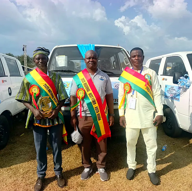 Best Anchor Farm award winners wearing National Farmers' Day sashes
