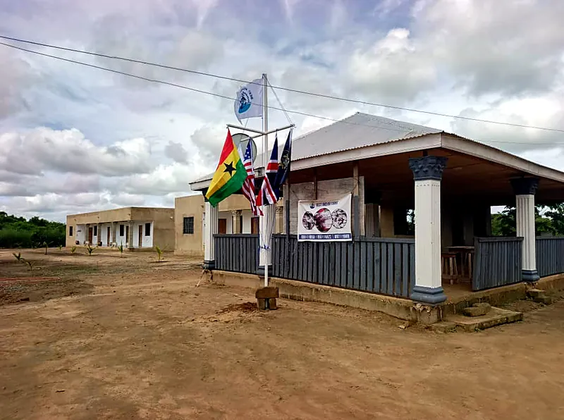 The farm pavilion and flags
